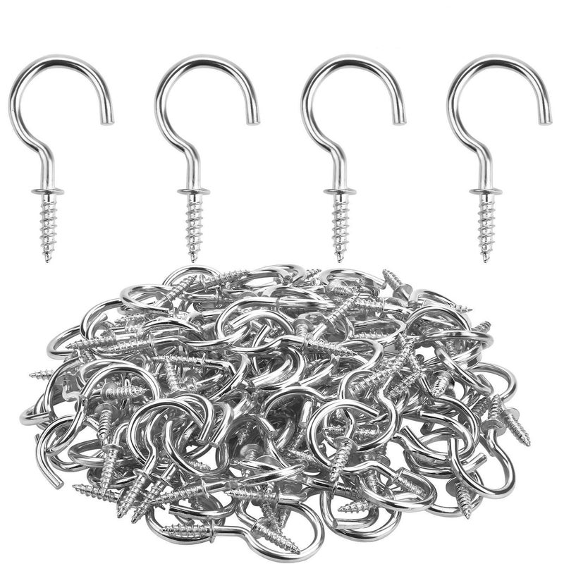 Powlankou 1inch Nickel Plated Metal Screw-in Ceiling Hooks Cup Hooks Silver, 120 Pieces - Image 1